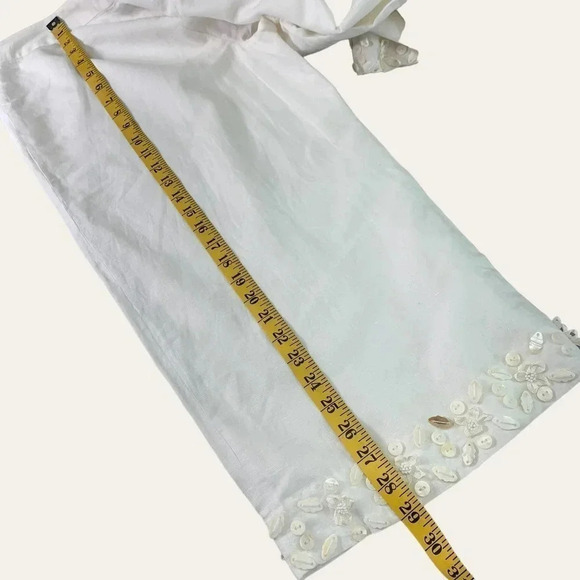 Spenser Jeremy Linen Blend Cropped Pants Women Size 12 White Shell Embellished - Picture 13 of 15